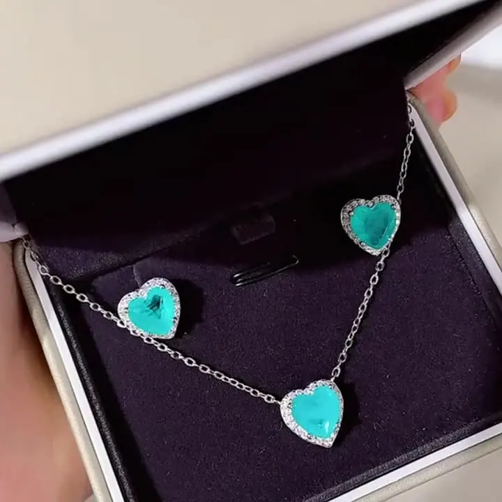 High-level simulation Paraiba love earrings Caibao peach heart earrings jewelry small fresh earrings