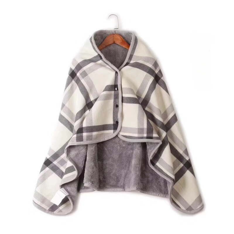 Thick Plaid Fleece Soft Throw Blanket with Buttons Warm Winter Wearable Adults Office Travel Home Shawl Farah Velvet Nap Cover hand knitted blanket