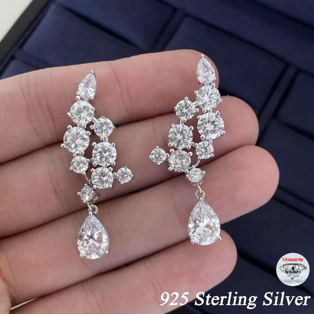 Moissanite Drop Earrings 925 Sterling Silver 1 Ct GRA Bridal Wedding Engagement main image 1