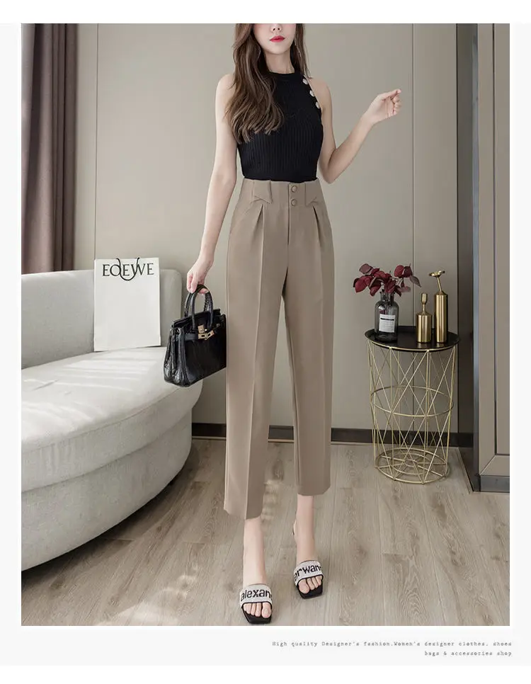 Ankle-length Pants for Women Khaki Black High Waist Straight Pants Spring Summer Office Lady Trousers Female Clothes adidas pants