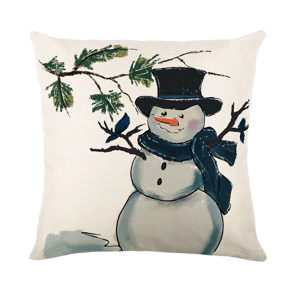 Merry Christmas Decorative Pillow Cover 45x45 cm Linen Throw Pillowcase Christmas Decorations Home Decor Cushion Cover for Sofa