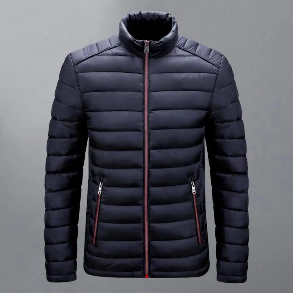

Winter Coat Premium Men's Thickened Cotton Coat Zipper Stand Collar Solid Color Heat Retention Outdoor Down Jacket with Neck
