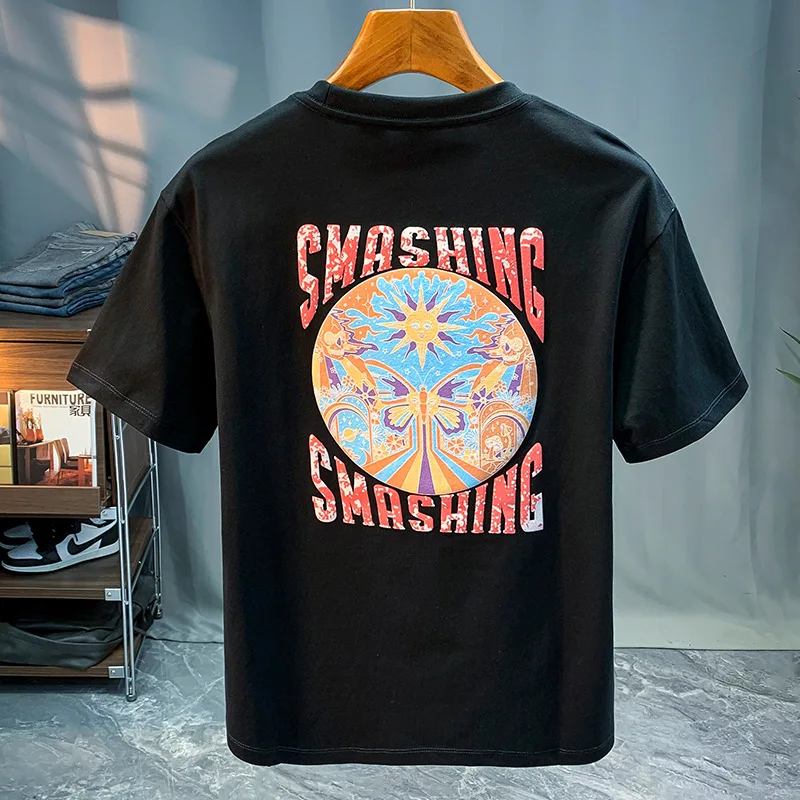 

Short-sleeved T-shirt men's high-end affordable luxury 2024 new street fashion printed casual crew neck T-shirt top