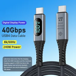High - Speed USB4 USB - C Cable, 8K HD 240W Fast Charging, 40Gbps Data Transfer, 3.3ft Nylon Braided with LED Indicator - 1m (Silver)