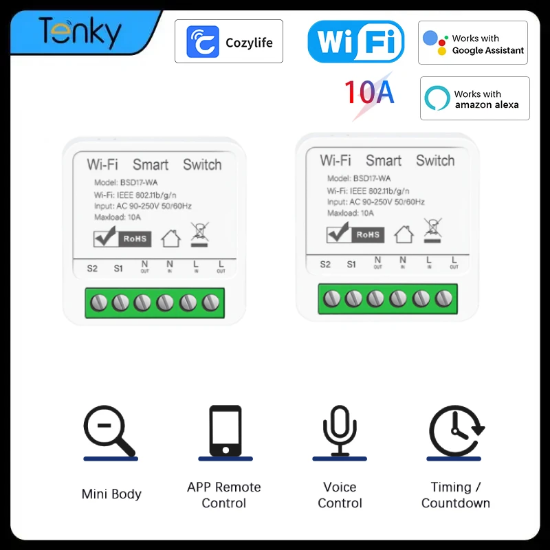 Cozylife Wifi Switch 10A Smart Switch 2Way Mini Smart Switch Con Timer Smart Home Controllo Vocale Funziona Con Alexa Google Home