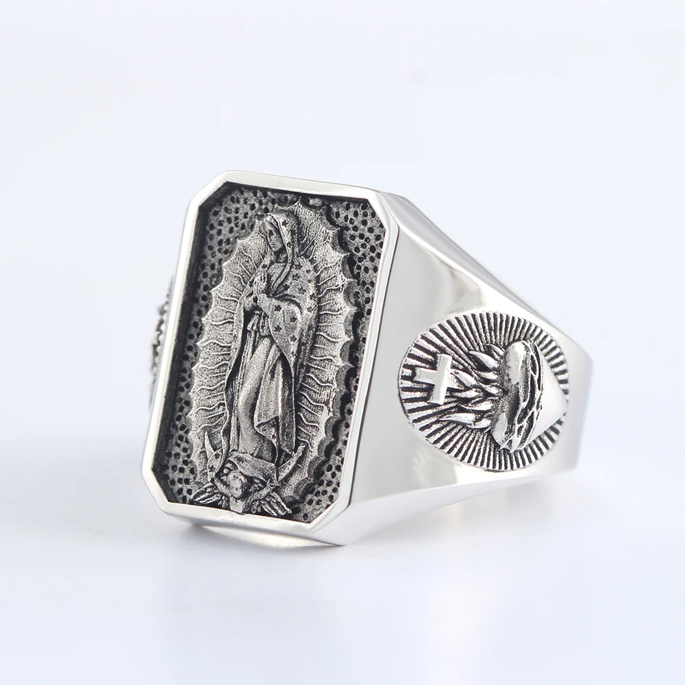 The Heart of Our Lady Virgin Mary Sacred Heart Of Jesus Pray And Faith Sterling Silver Ring 4