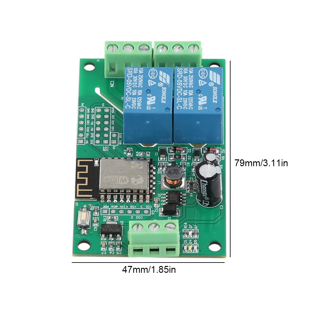 ESP8266 WIFI 스위치 컨트롤러 보드 듀얼 채널 ESP-12F 개발 보드 스마트 홈용 DC 5V 10A PCB 릴레이 모듈