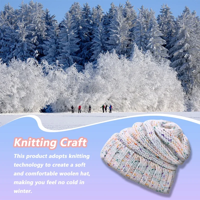 Thickened Knitted Hat Winter Outdoor Women Skiing Warmer Cap Colorful Knitting Wool Warm Hats for Cycling Hiking Warmer