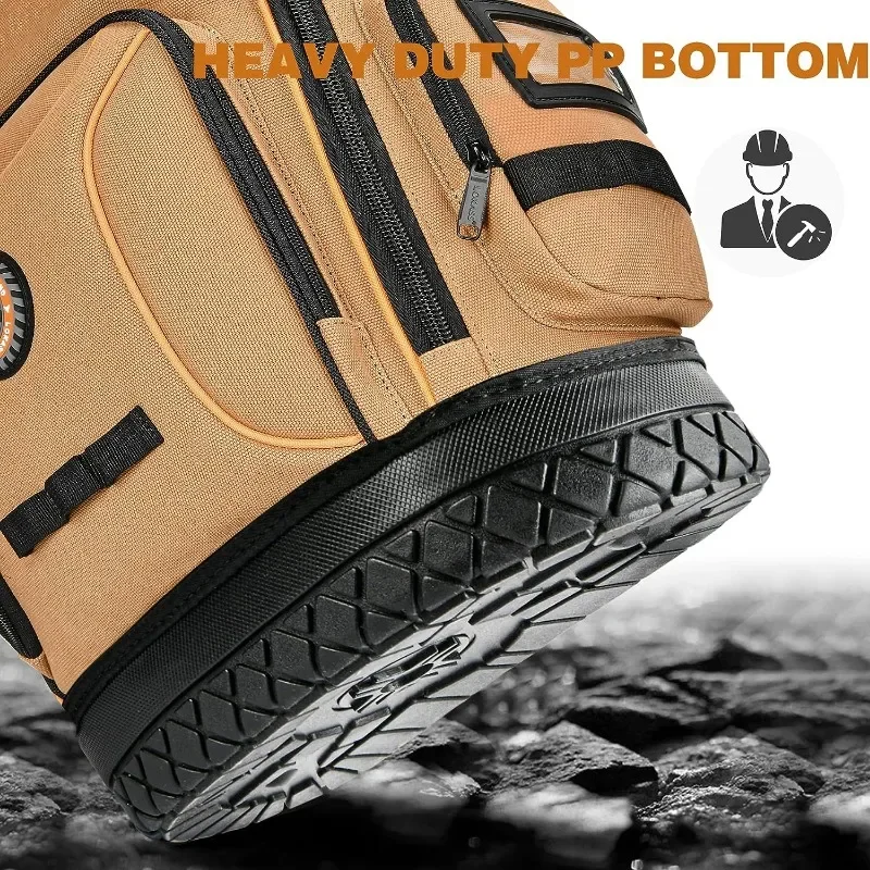 Tool Bag Backpack with 2 Canvas Tool Pouch Kit, 75 Pockets & Loops Heavy Duty Tools Organizer/HVAC