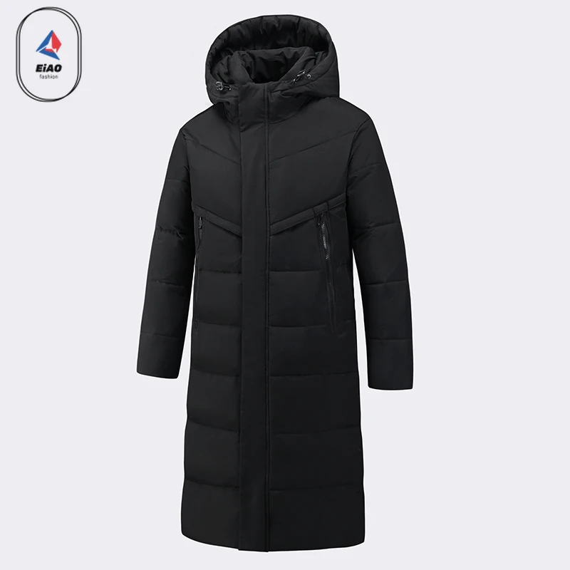 EIAO Light Luxury Down Jacket Men Couple 2026 Winter New Fashion Long Over-the-knee White Duck Down Coat Outdoor Hooded Parkas