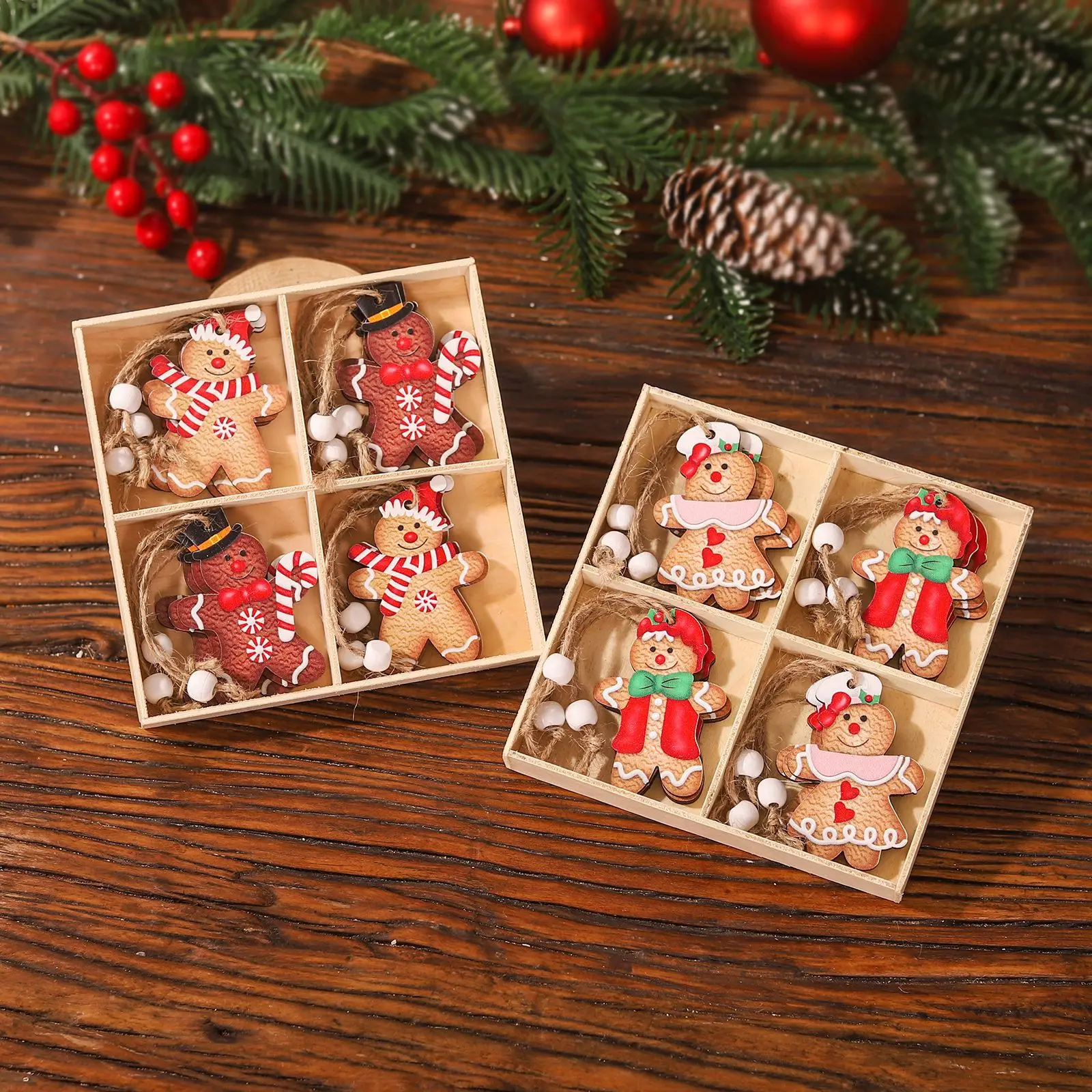 Christmas Wooden Pendants Gingerbread Man Gnomes Santa Claus Xmas Tree Hanging Oranment Xmas Decorations for Home Kids Gift