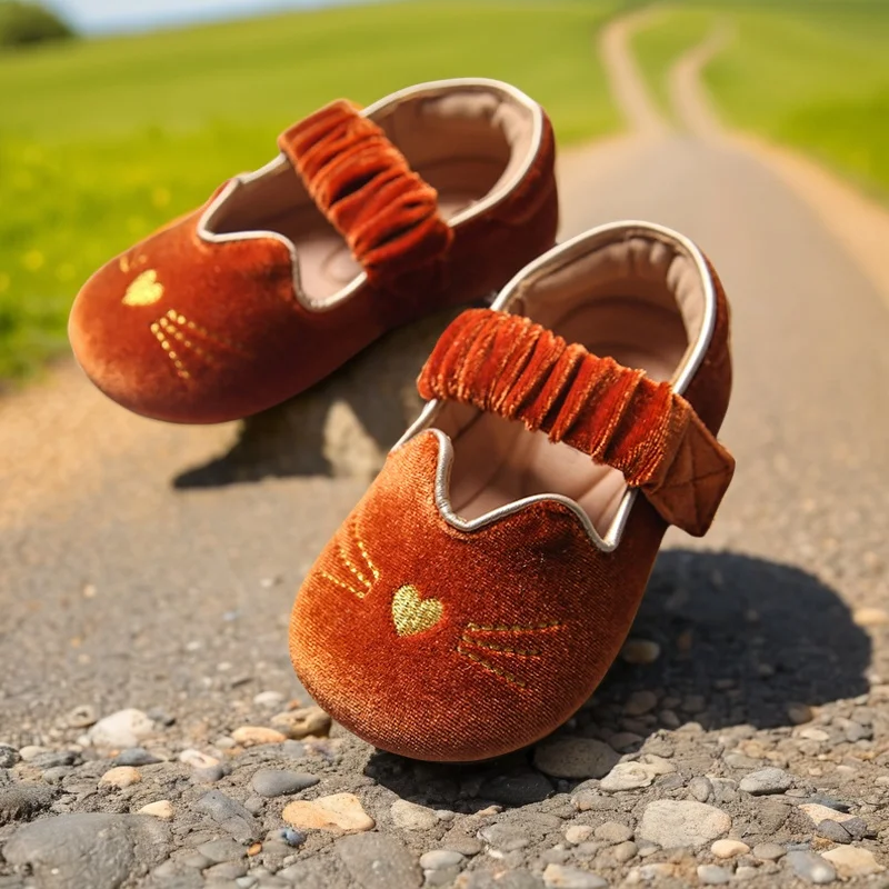 Girls' Velvet Princess Shoes Single Shoes Cute Cartoon Anti Slip Soft Bottom Baby Indoor Kindergarten Mary Jane Children's