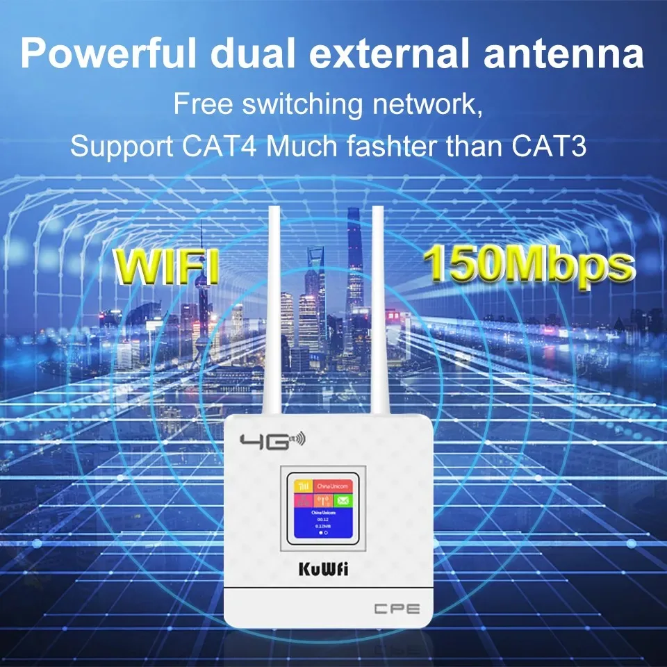 Lte Cpe Roteador sem Fio 150mbps Antenas Externas Duplas Modem Wifi Porta Rj45 Slot para Cartão Sim para Casa Kuwfi4g - Imagem 4