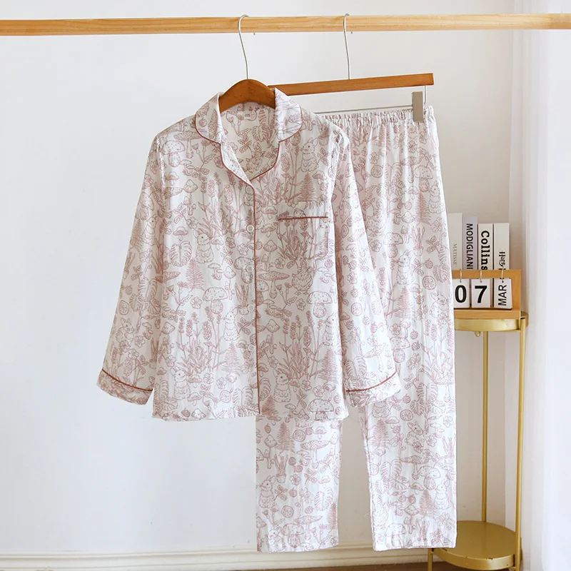 2023 New Women's Pajama Set Long Sleeve Long Pants Cotton Simple and Cute Cartoon Ladies Home Furnishing Two Piece Set Thin