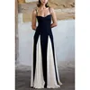 Contrast Sling Large Hem A Line Dress For Women Elegant Patchwork Slip Maxi Robe Female  Fashion Sexy Evening Lady Long Vestidos 3