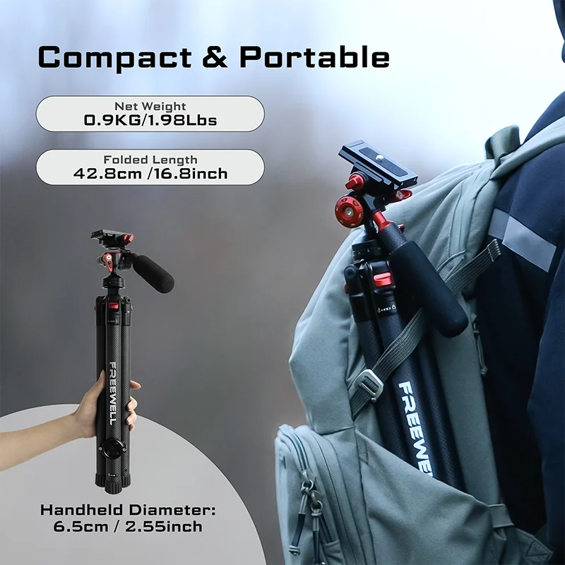 Freewell Portable 1.5M Travel Tripod 360° Degree Ball Multifunction Carbon Fiber Stand Max Load 5KG for DSLR Camera Smartphone