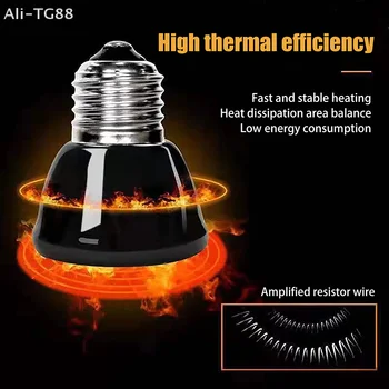 1Pc 220-240V Far Infrared Heating Lamp Black Ceramic E27 Pet Warmer Bulb Brooder Chickens Tortoise Lizard Reptile Light 20-80W