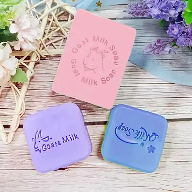 Transparent Acrylic Handmade Soap Seal, Goat Cow Milk Pattern, English Alphabet