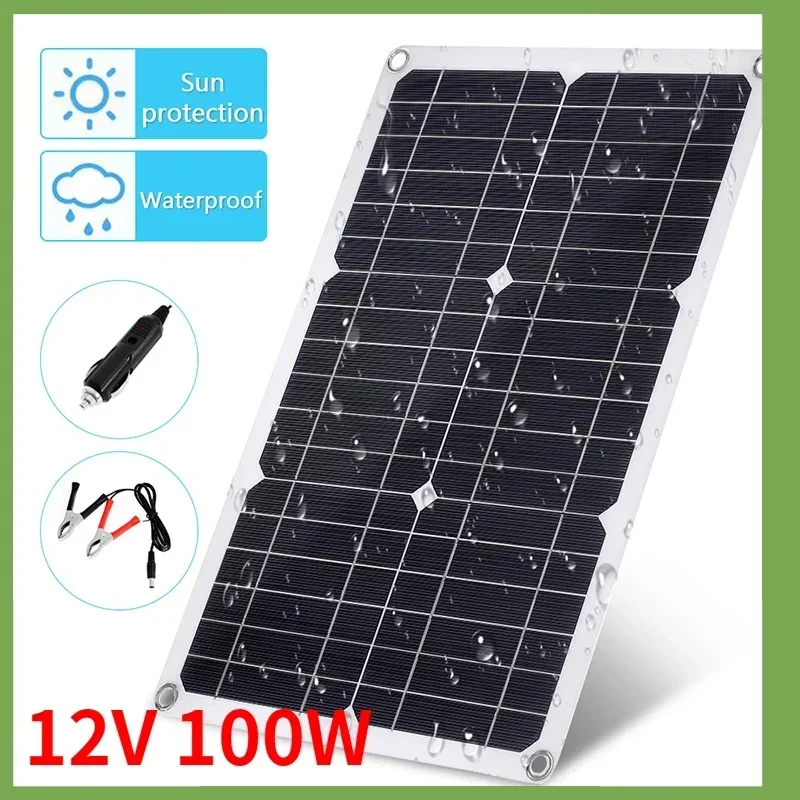 Solar Panel Kit Car Battery Charging 100W12V Panel Single/Dual USB Port Off Grid Module With 60A Charge Controller