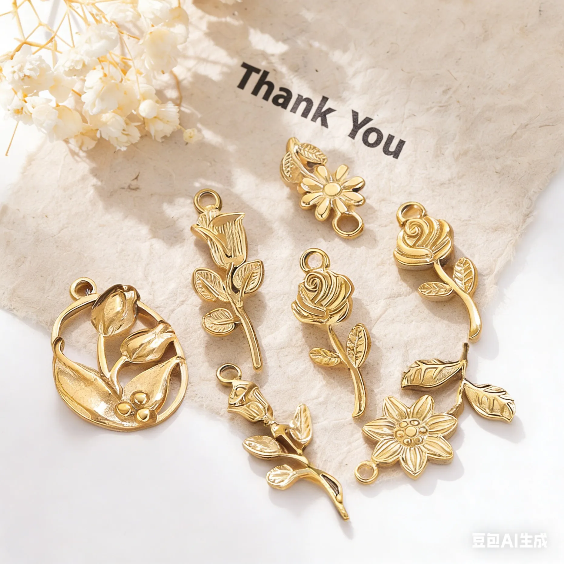 2 Stück/Set Edelstahl Goldene Rosenblüten-Anhänger für DIY Ohrringe, Halsketten, Armbänder, Schmuckherstellung Zubehör – Detail 2