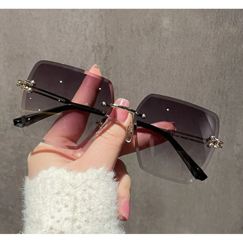 Nouvelles lunettes de soleil à bords coupés sans cadre les plus vendues pour femmes en Europe et en Amérique, lunettes de soleil à dégradé polygonal tendance, lunettes transfrontalières_voghion.com