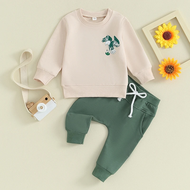 

Baby Boys 2pcs Fall Outfits Long Sleeve Contrast Color Sweatshirts and Pants Sets Infant Casual Clothes Sets