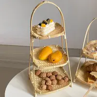 1/2/3 Layer Handwoven Fruit Basket Food Basket Decorative Standing Tray Bamboo Serving Tray Bamboo Storage Basket for Kitchen 2