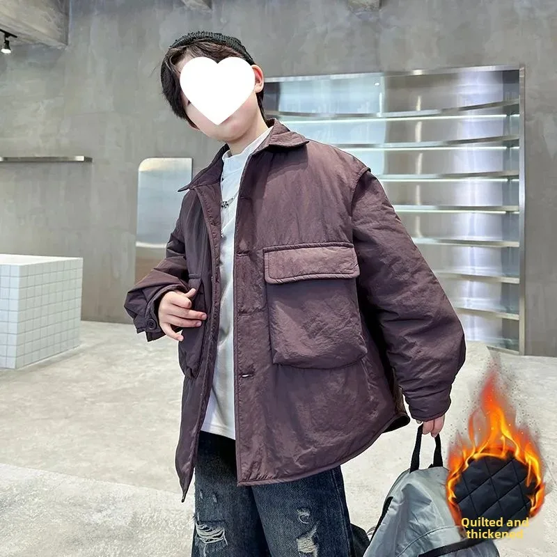 Thickened Cotton Shirt Jacket for Boys Autumn Winter Style Children's Clothing Medium And Large Children's