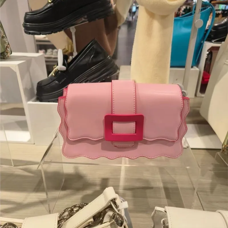 JIAERDI Sweet Lovely Pink Handbag Women Wavy Edge Square Lock Shoulder Bags Ladies Leather Mini Niche Design Crossbody Bag 2025