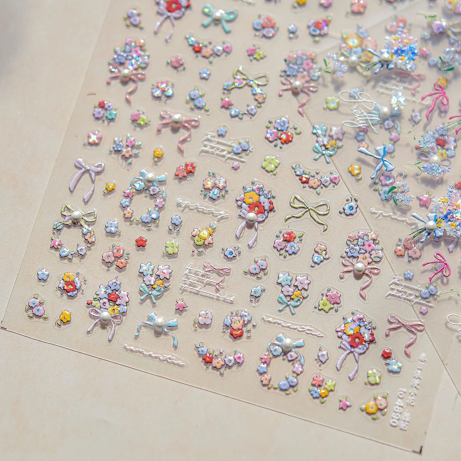 5D Photo Frame Geometric Border Bowknot Relief Adhesive Nail Art Stickers Manicure Decals Hot Stamping Tulip Flowers