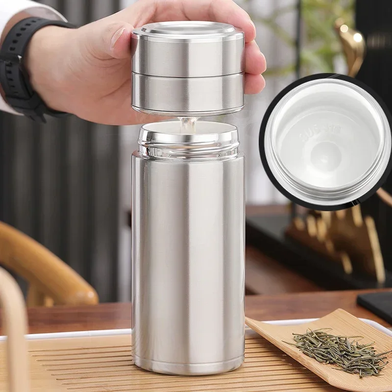 Premium Ceramic Liner Tea Thermos Bottle Teas Separated Cup Black 316 Stainless Steel Thermos Tea Cup Separates Tea and Water