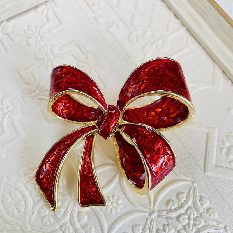 New Bow Brooch Transparent Red Enamel Color Brooch Retro Palace Style Girls' Clothing Accessories Pins