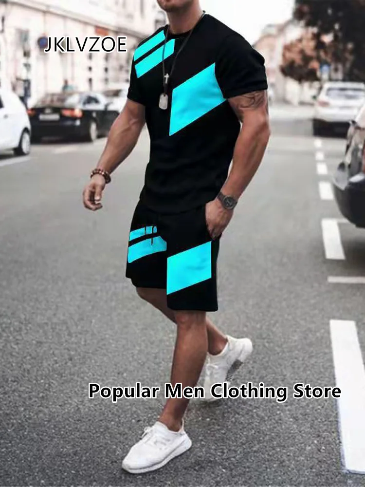 2023 Fashion Men's Sets Summer Short Sleeve T-Shirt Suit 2 Piece Streetwear 3D Print Sports Beach Shorts Tracksuit Male Clothing