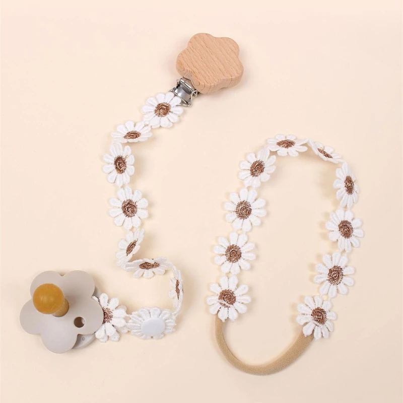 

1 комплект, цепочка с зажимом для соски с цветком и повязка на голову для младенцев, игрушка-пустышка с защитой от потери, для с