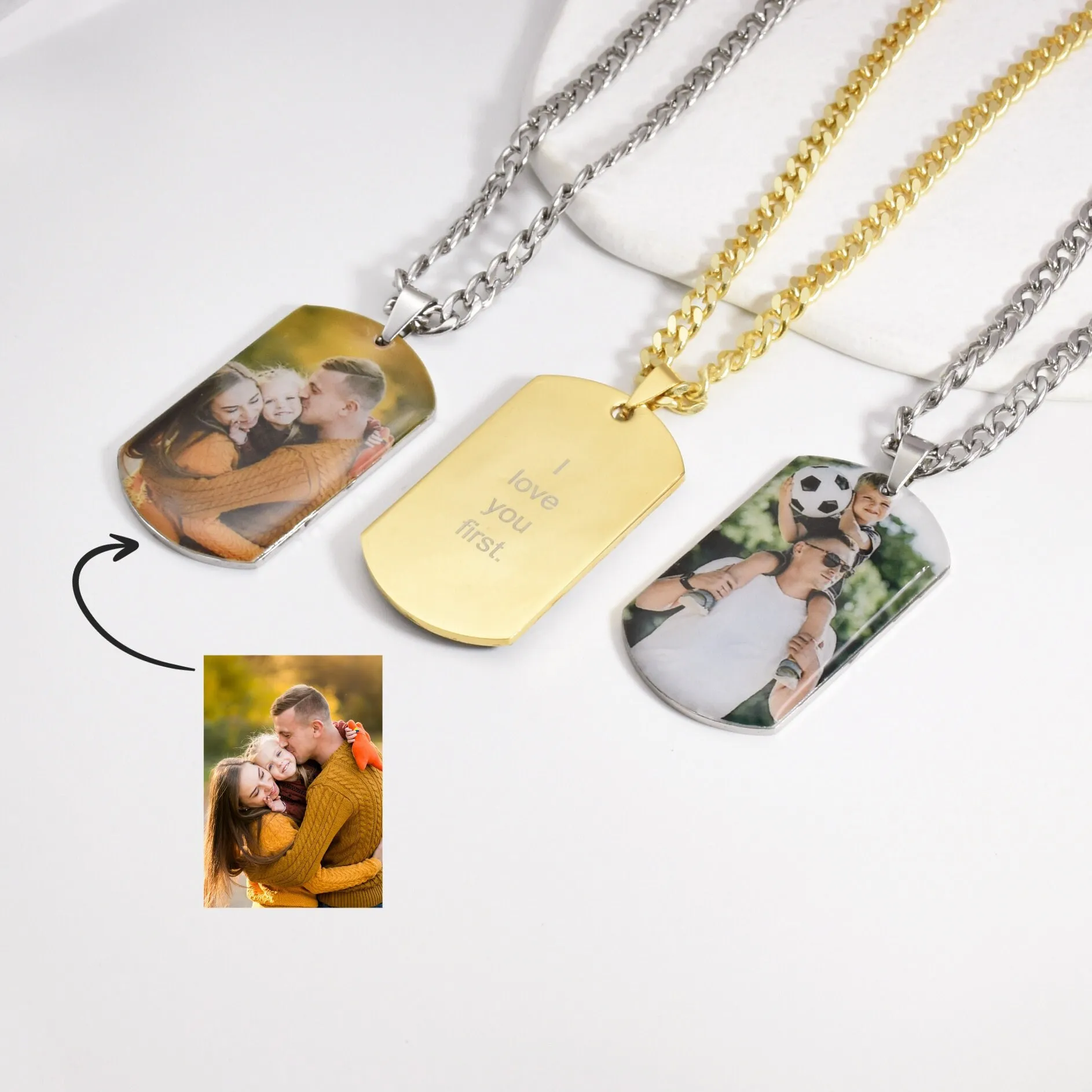Custom Photo Necklace Personalized Stainless Steel Colorful Picture Necklace For Women Men Engraved Picture Pendant Necklace