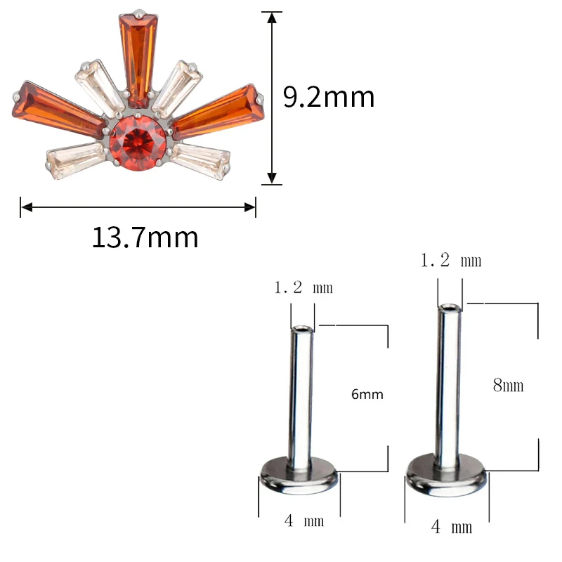 Фото Титановые серьги-гвоздики для Пирсинга Ушей ASTM F136 Half Supernova с фианитом, серьги-гвоздики для губ особой формы, ювелирные изделия для пирсинга губ №3