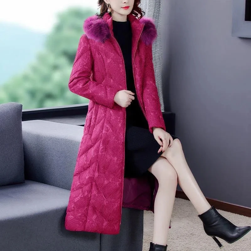 

2022 Winter New Down Cotton Jacket Female iImitation Fox Fur Collar Thick Padded Coat Women Fashion Large Size Long Slim Parkas