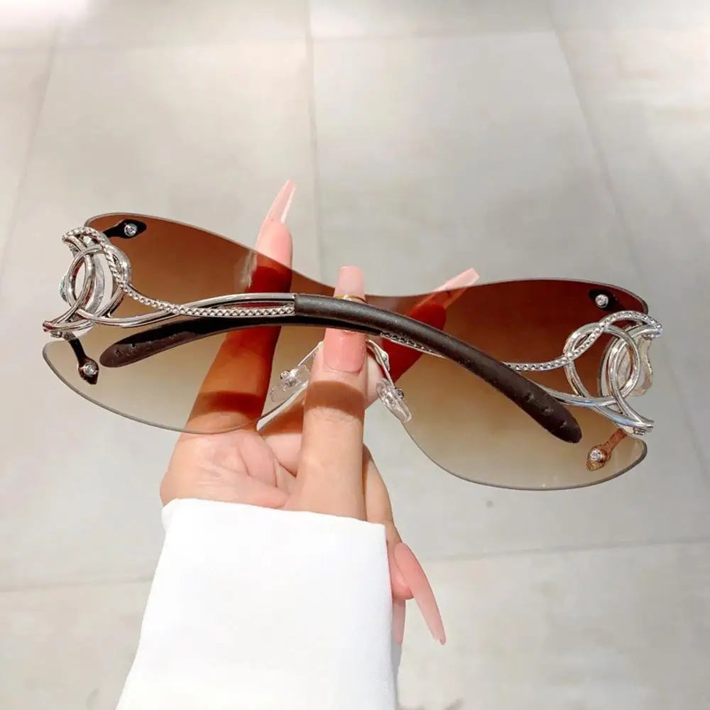 Y2K Rimless Sunglasses Women Men Oversized Trendy Wrap Around Sunglasses Punk One Piece Goggles Sports Sun Glass Shades Eyewear