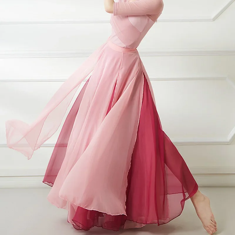 Юбка-макси для классических танцев, длинная Двухслойная юбка в этническом стиле для выступлений и классических танцев, 720 градусов