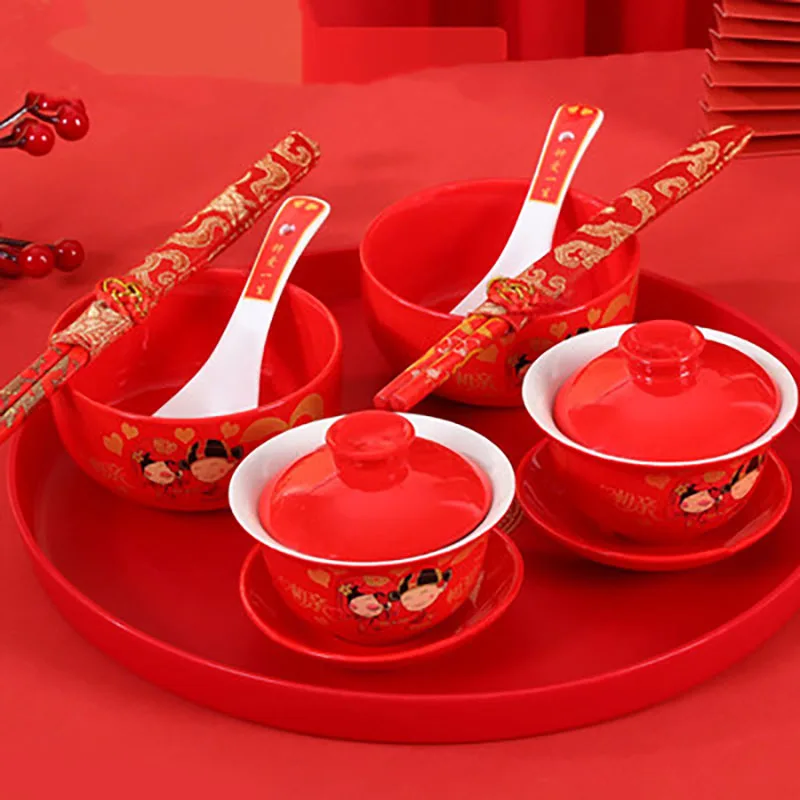 Chinese Porcelain Tableware for Adults, Gaiwan Bowl, Dragon and Phoenix, Tea Spoon, Wedding Party, Men and Women, Couple