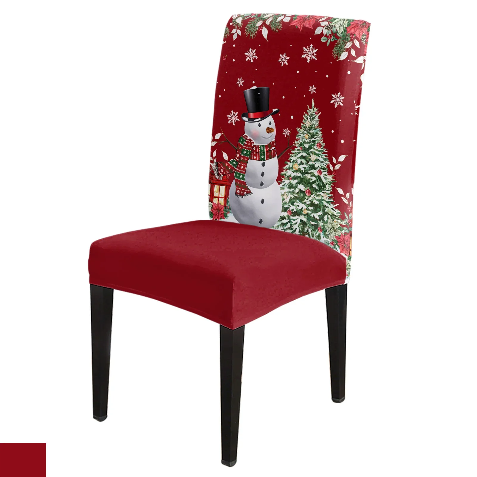 

Christmas Poinsettia Snowman Snowflake Dining Chair Cover Spandex Elastic Chair Slipcover Stretch Seat Cover for Wedding Banquet