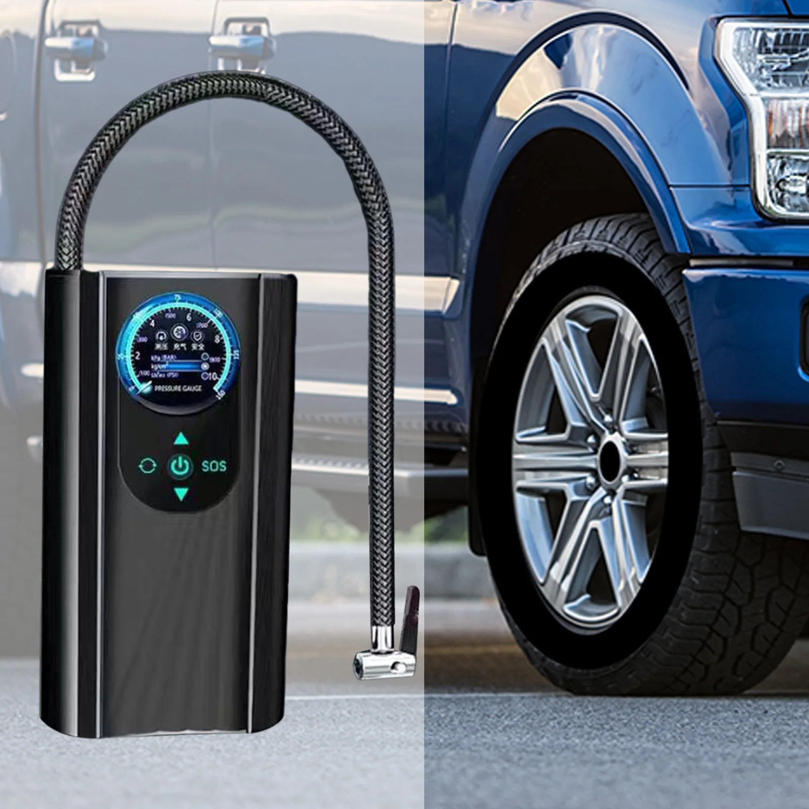 Portable Air Compressor with Tire Pressure Gauge LCD Display Screen Bike Pump for Bike Basketball SUV Motorcycle Accessory