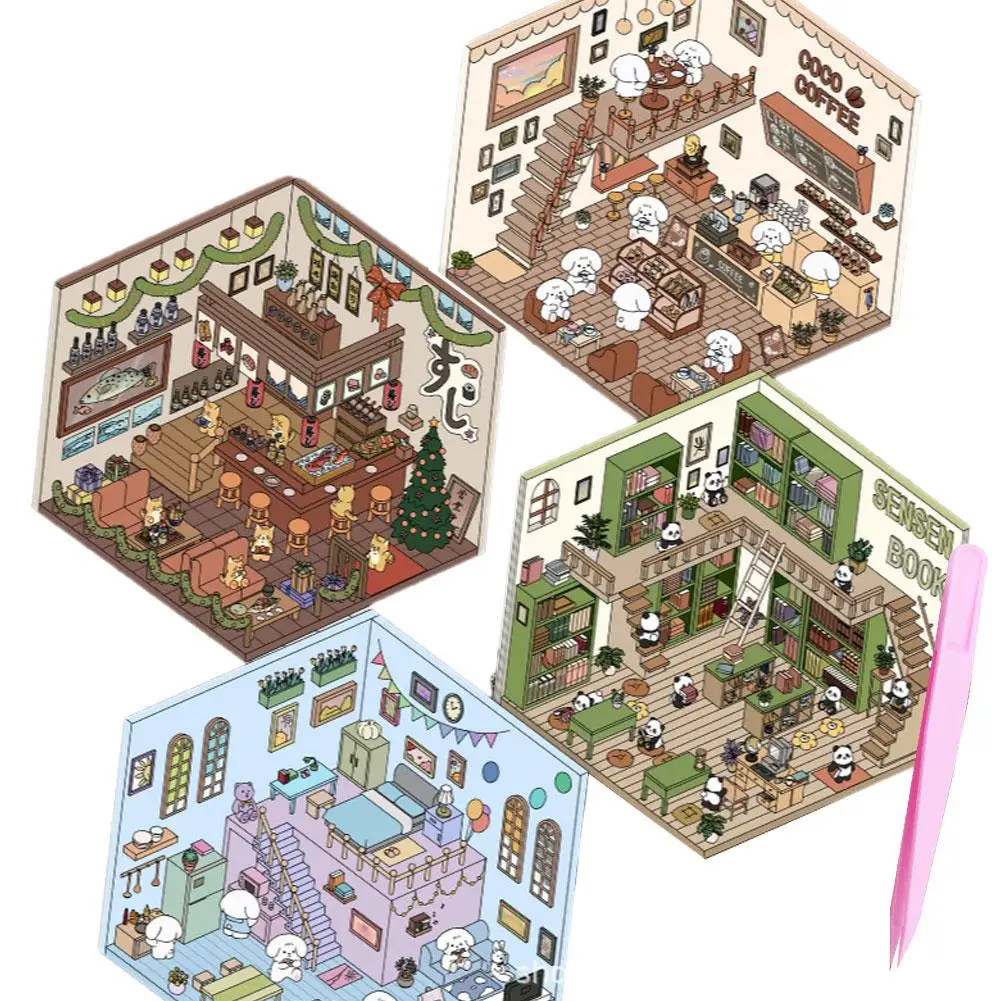 3D Sticker DIY Three-dimensional Cabin Scene Stacking And Pasting Hand Account Cute New Design