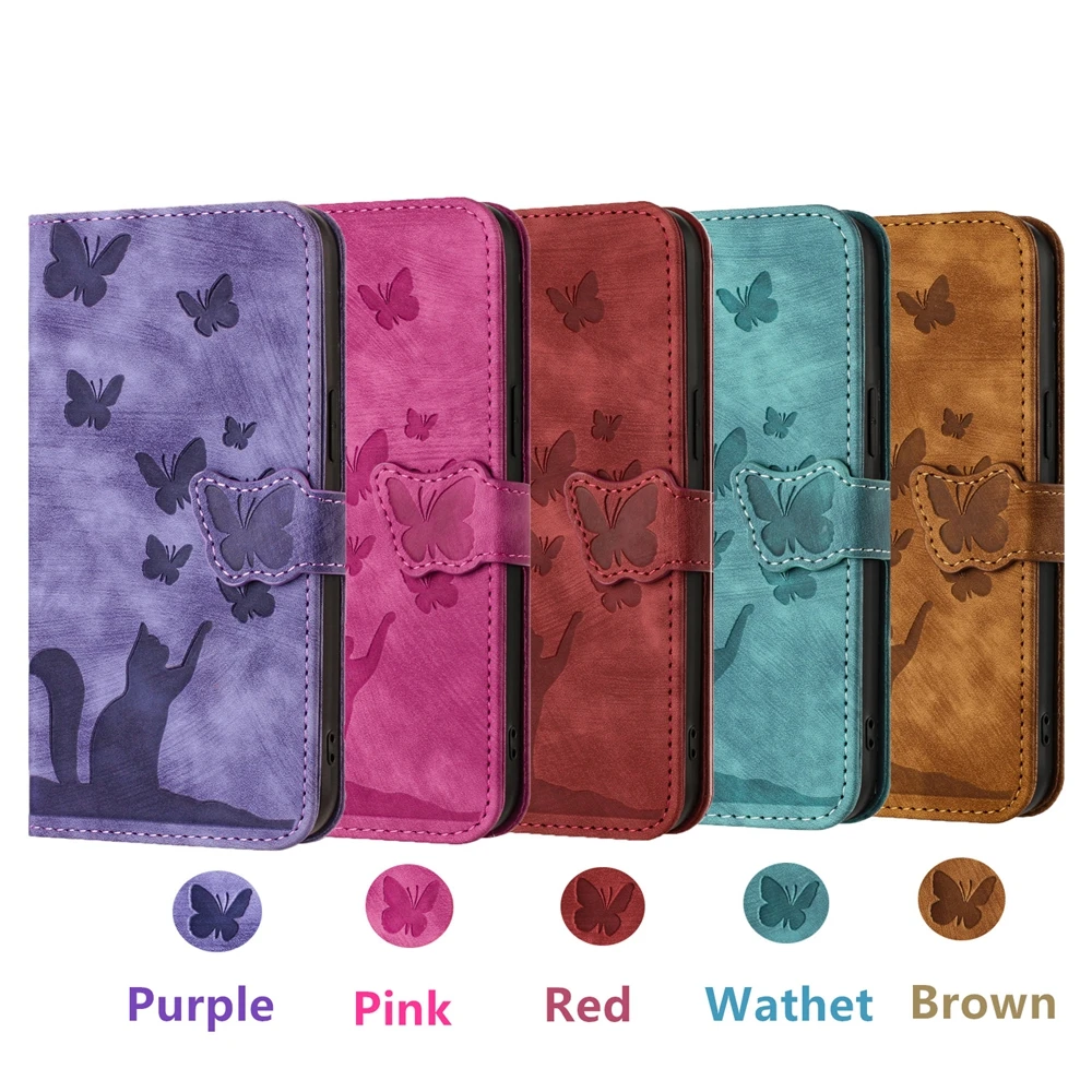 Cute Cat PU Leather Wallet Phone Case - Stylish Flip Back Cover