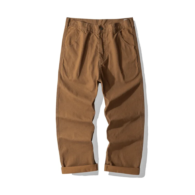 OKONKWO Original Color Cowboy Railway Workers' Pants Aramaic Gold Four Pocket Striped Work Trousers Canvas Longs Outdoor Camping