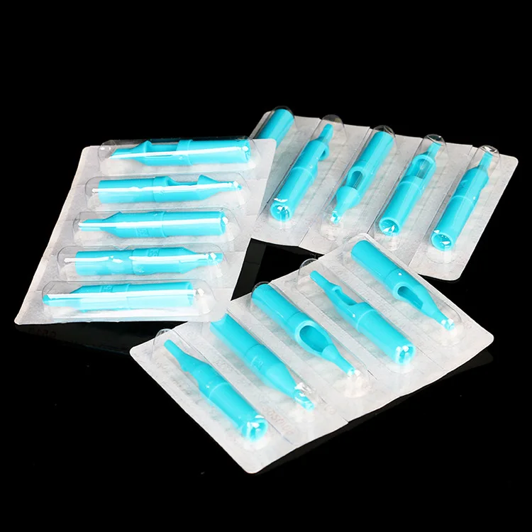 50pcs 3/5/7/9/11/13RT Blue Sterile Disposable Tattoo Machine Gun Nozzle Tips Needle Tube For Tattoo Gun Needle Ink Cup Grip Kits