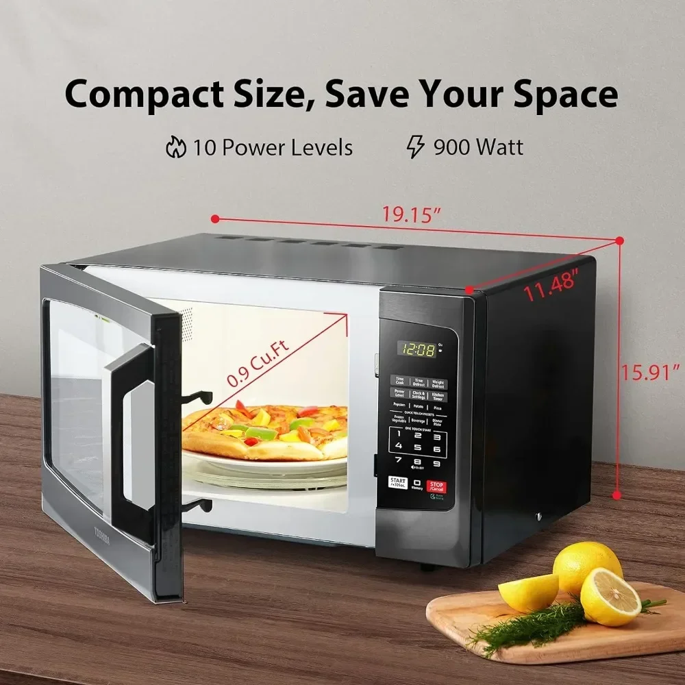 Microwave Oven 0.9 Cu Ft with 10.6 Inch Removable Turntable 6 Auto Menus Mute Function Child Lock