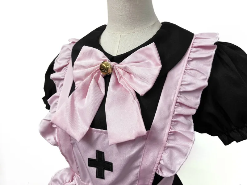 Anime Black Pink Lolita Maid Cosplay Kleid mit Schleife – Süßes Mädchen Kostüm 35