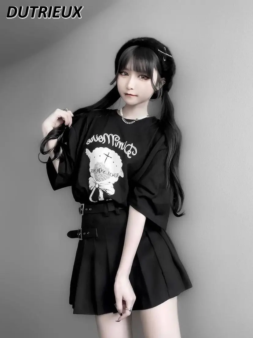 

Japanese Mine Harajuku Leather Ring Black Skirt Women Preppy Style Pleated High Waist Mini Skirt Subculture Short Plaid Skirts