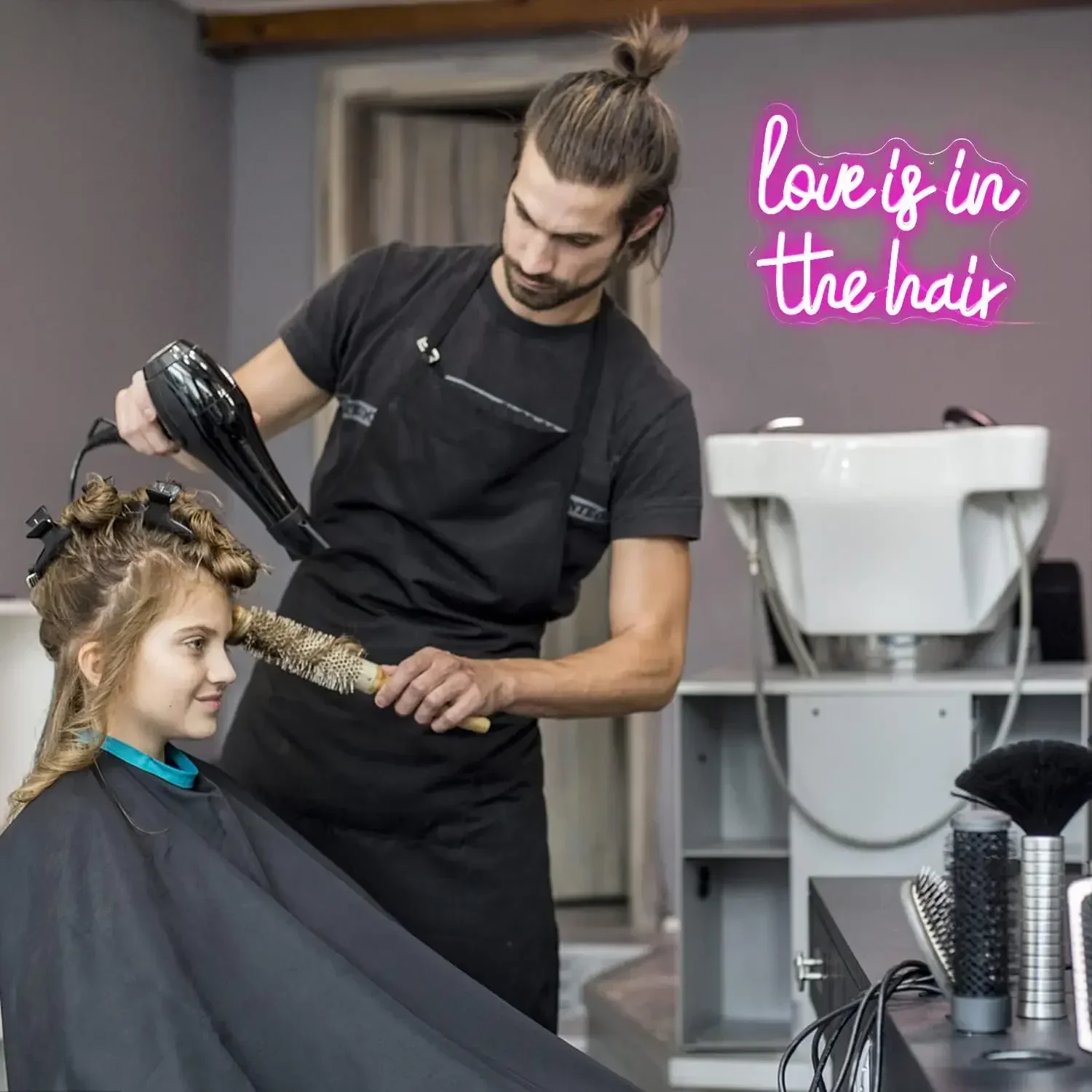 Love Is In The Hair LED Neon Sign | Hair Salon Neon Light – Neon Daddy